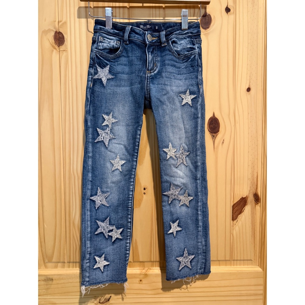 Miss Me Girls Star Patch Mid-Rise Ankle Straight Jeans Blue Size 8 K2312T